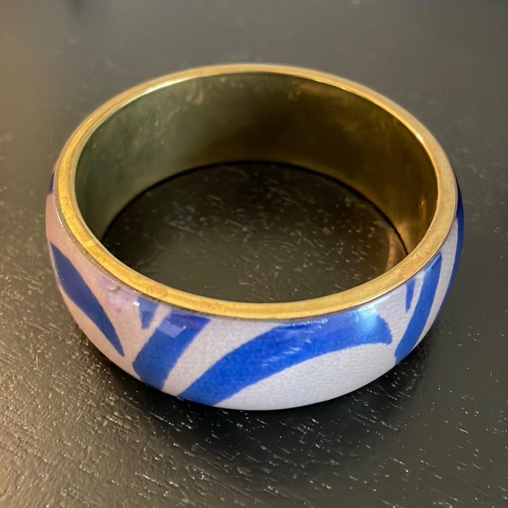 Beautiful acrylic bangle, blue and lavender abstract